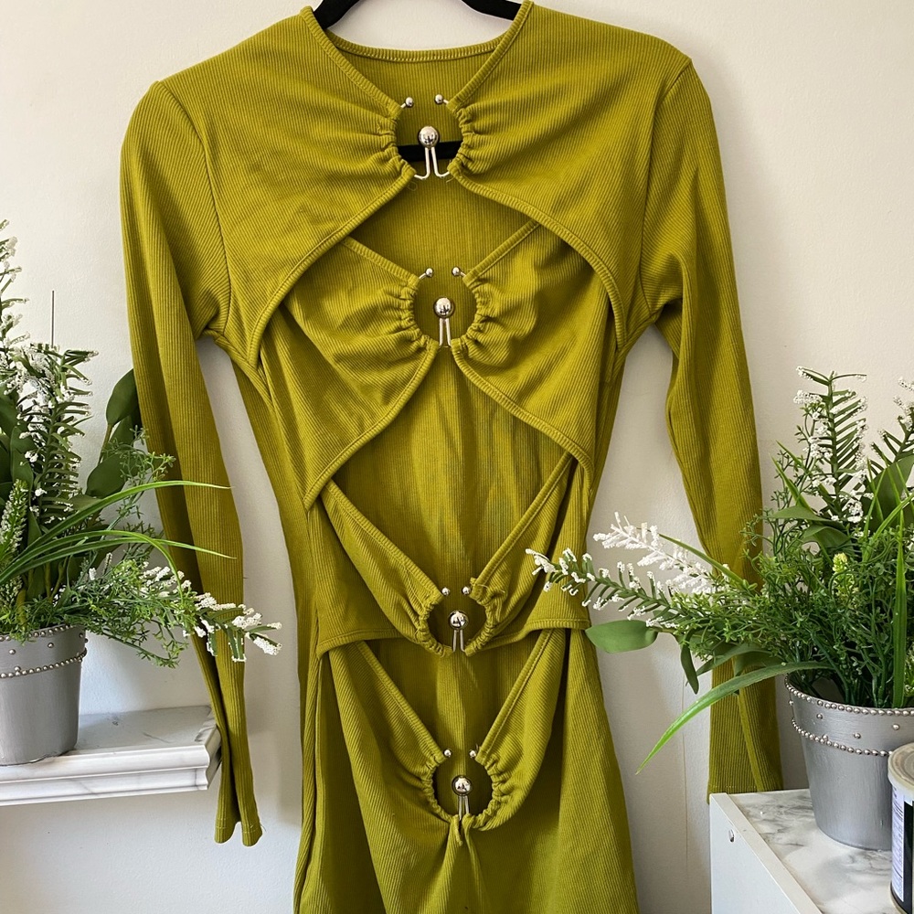 Green metal detailed mini dress